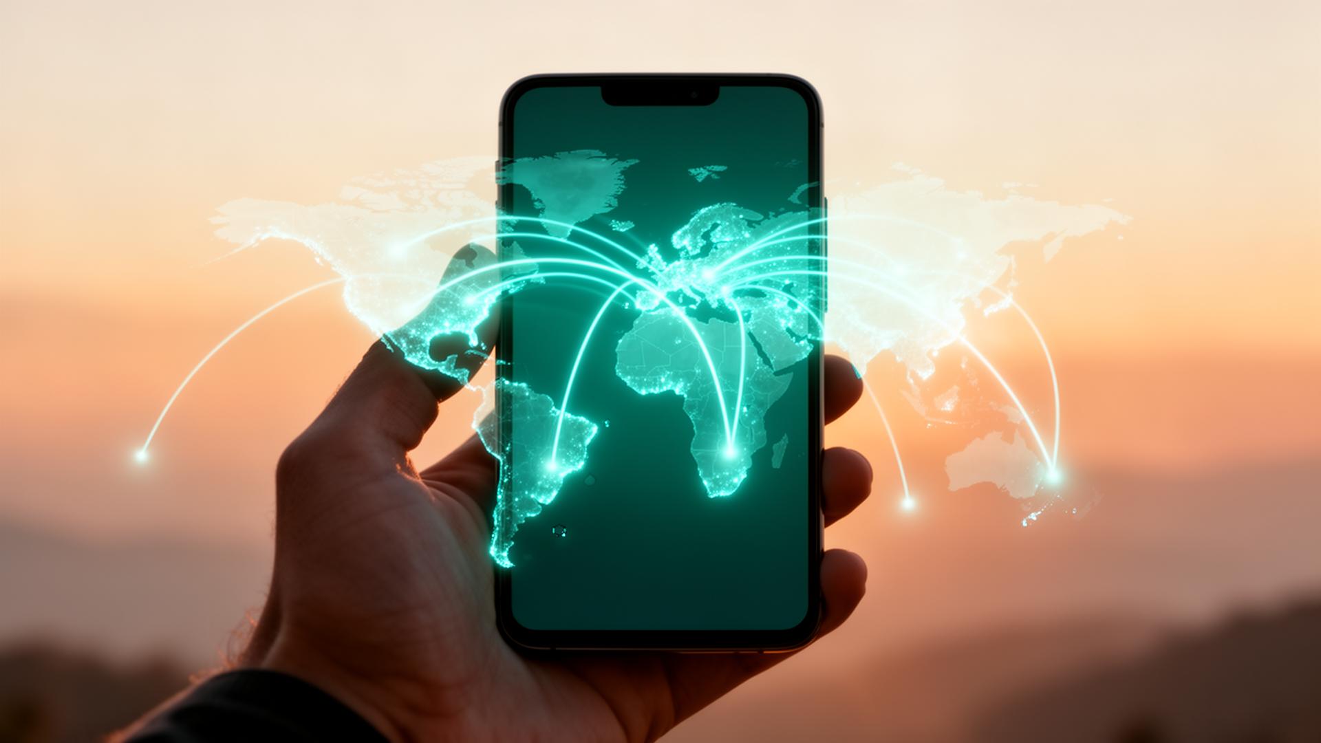 Phone showing global eSIM connectivity